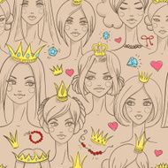 Seamless pattern with beautiful princesses N2