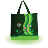 woman green bag with flower illustration