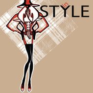 Fashion Illustration Fashionable woman in tartan background
