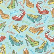 Colorful fashion women&#039;s shoes in seamless pattern Fashion illustration