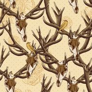 Vintage seamless background with a deer skull N2