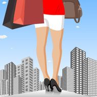 Lady with Shopping Bag in City