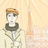 Hand drawn portrait of a french guy