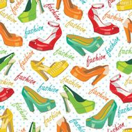 Colorful fashion women&#039;s shoes and polka dot Seamless pattern