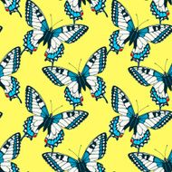Seamless pattern with colorful machaon swallowtail butterflies