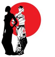 ÐÐµsilhouette of beautiful young woman in dress with pattern