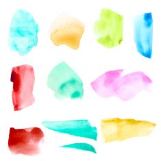Vector watercolor stains and brush strokes set