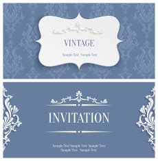 Vector Grey 3d Vintage Invitation Card with Floral Damask Pattern N2