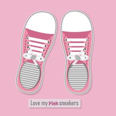 Pair of pink sneakers on background N2
