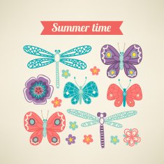 Greeting card with butterflies and dragonflies