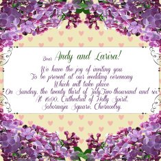 Wedding invitation with lilac flower for your design Vector