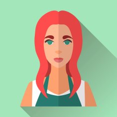 Flat style square shaped female character icon with shadow N7