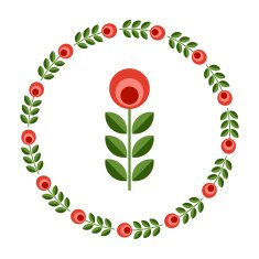 Design elements - round floral frame and scandinavian flower N2