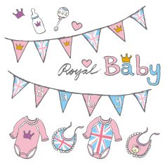 hand sketch pastel color royal british baby girl toy cloths
