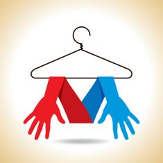 colorful hands hanging on hanger isolated