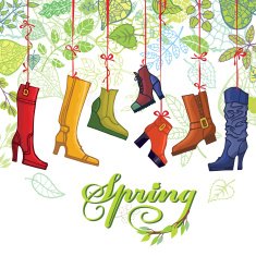 Fashionable colored women's boots shoes spring leaves