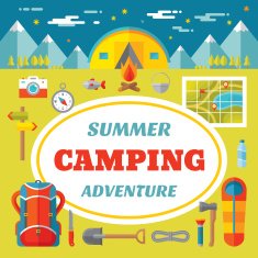 Summer camping adventure - creative vector banner in flat style