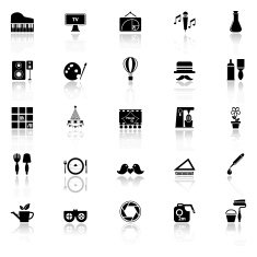 Art activity icons with reflect on white background N2