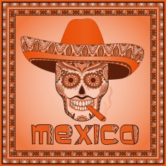 Traditional mexican scull with sombrero