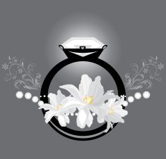 Stylized female ring with white tulips on the gray background