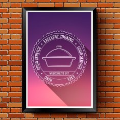 Kitchen logo or label template background on brick wall