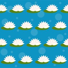 cartoon lotus isolated on bright blue cover seamless pattern background
