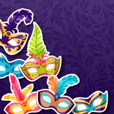 Celebration festive background with carnival masks stickers N6