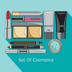 set of cosmetics in style flat