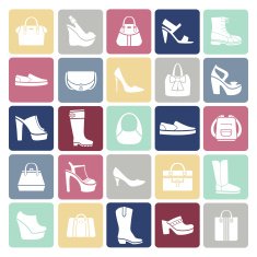 Shoes and bags icons in flat style