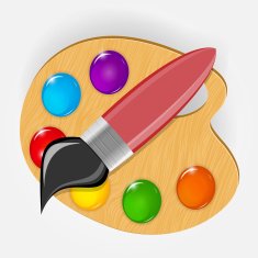 Wooden art palette with paints and brushe icon vector illustration N2
