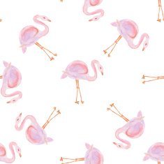 Watercolor seamless pattern with flamingo bird