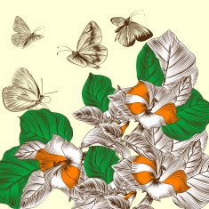 Floral background with engraved flowers