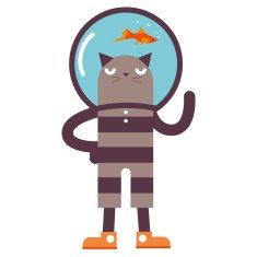 Cartoon cat with aquarium fish