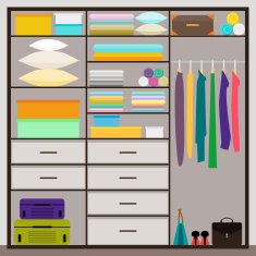 Simple graphic illustration in trrendy flat style with sliding-door wardrobe