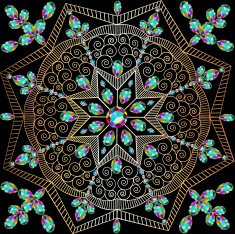 background with circular ornaments of precious stones and spirals