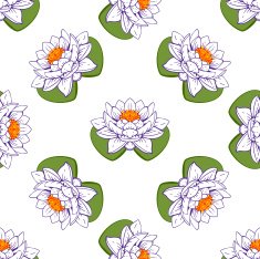 Seamless pattern of lotus flowers and leaves