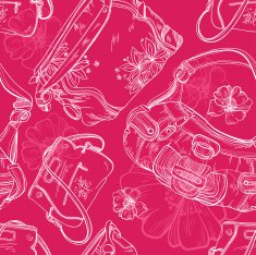 seamless fashion pattern of women's handbags and flowers