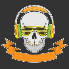 skull with headphones and sunglasses