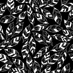 Seamless monochrome pattern with striped abstract leaves N2