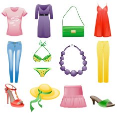 Women clothes and accessories summer icon set N2