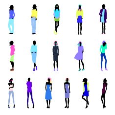 Set of colored street fashion women