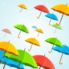 Vector colorful umbrellas fly Flat Design N2