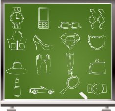 woman and female Accessories icons on