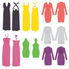 various evening wear flat sketches