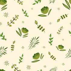 Seamless Vector Floral Background Pattern with Green Leaves