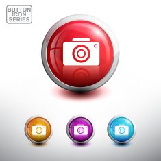Camera Icon Glossy Button Icon Set Vector Illustration