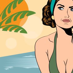 Hot pop art girl on a beach
