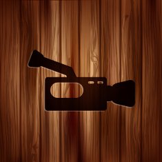 Video camera icon Media symbol Wooden texture N2