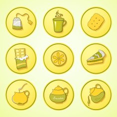 Set tea and sweets round icons N3