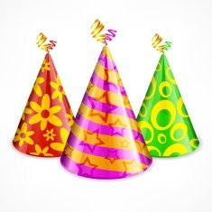 Three party hats on white